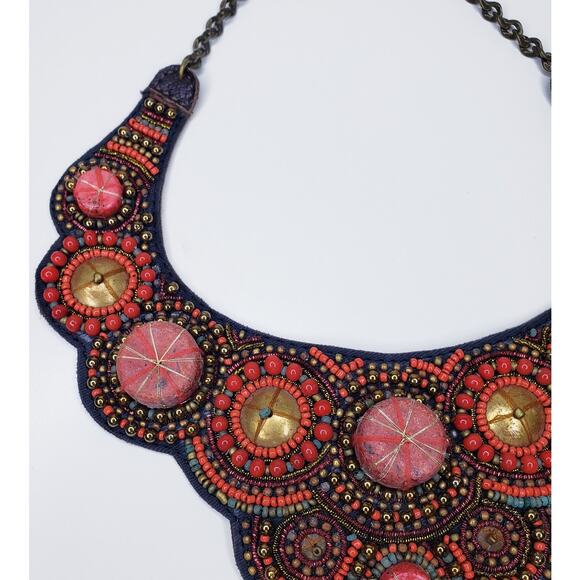 Vintage CHICOS Necklace Heavily Beaded Leather (?) Collar Statement Piece - Picture 3 of 7